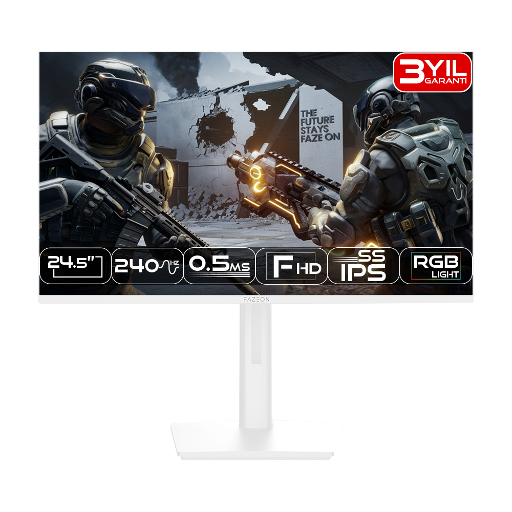 FAZEON X25F240PW 24.5" 240Hz 0.5ms HDMI DP HDR10 FreeSync G-Sync FHD Fast SS IPS Beyaz Gaming Monitör